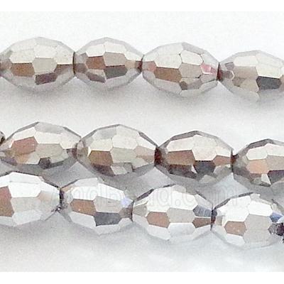 Chinese Crystal Glass Beads, faceted barrel, plaltinum plated