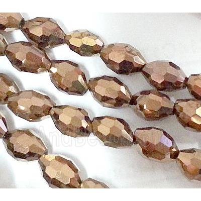 Chinese Crystal Glass Beads, faceted barrel, Antique copper
