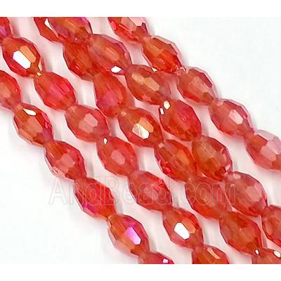 Chinese Crystal Glass Beads, faceted barrel, ruby AB-color