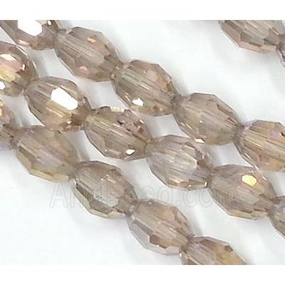 Chinese Crystal Glass Beads, faceted barrel, silver champagne