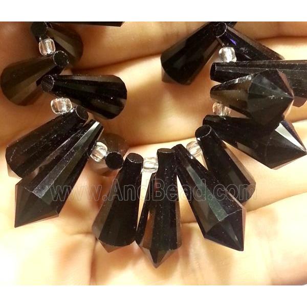 Chinese crystal glass bead, faceted teardrop, black