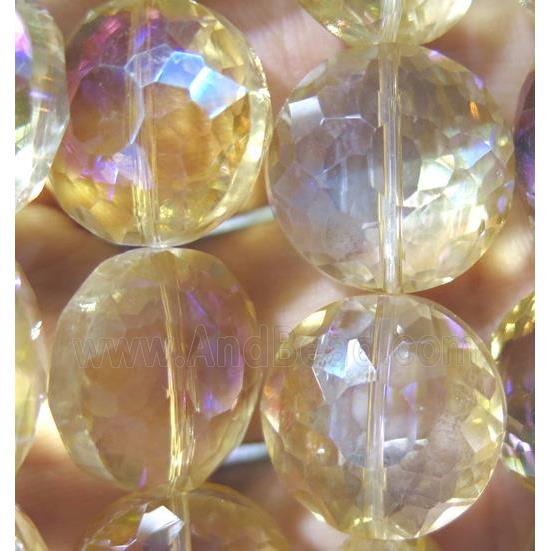 Chinese crystal glass bead, faceted flat round