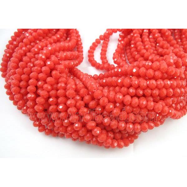 glass crystal bead, faceted wheel, red