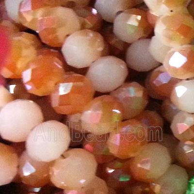 glass crystal bead, faceted wheel, half plated AB color