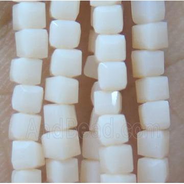 Chinese crystal glass bead, faceted cube, white