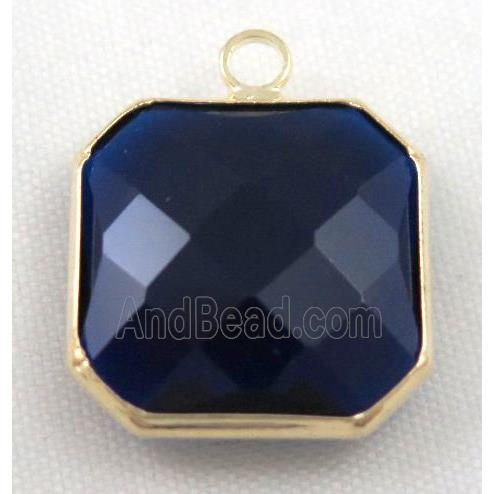 Chinese crystal glass pendant, faceted square, deep blue
