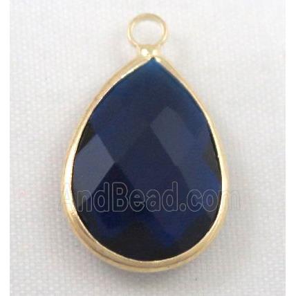 Chinese crystal glass pendant, faceted teardrop, dark blue