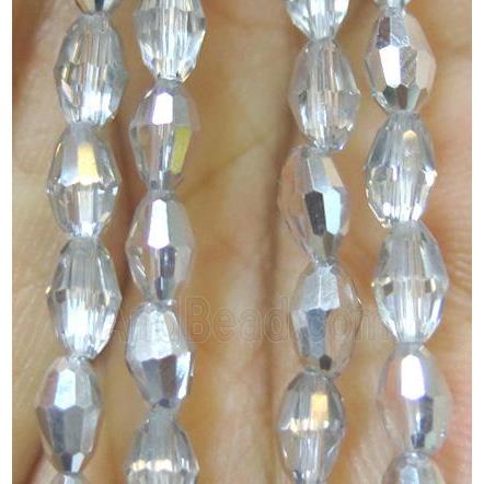 clear Chinese Crystal Beads, faceted oval, half-silver-electroplated
