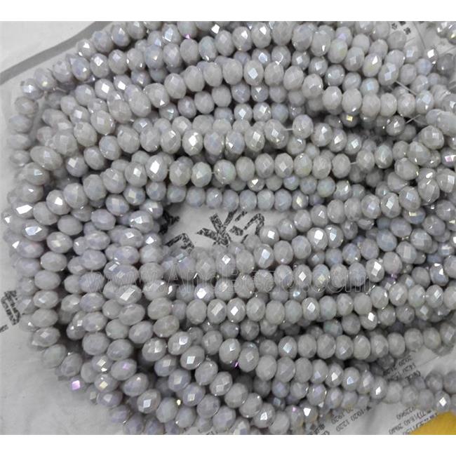 Chinese crystal bead, faceted rondelle, grey AB color