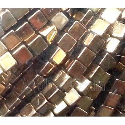 Hematite beads, no-Magnetic, cube, copper plated