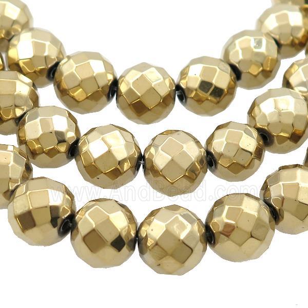 Hematite Beads Faceted Round Gold Plated