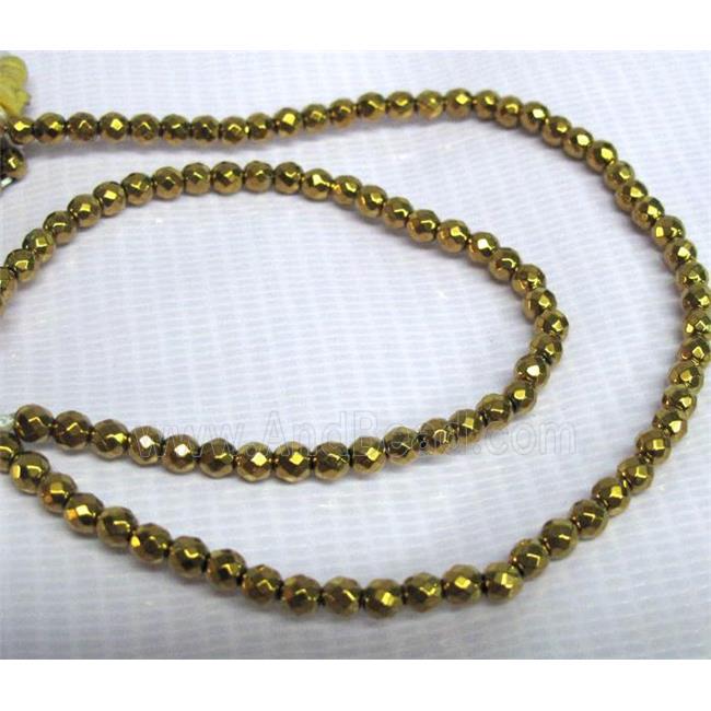 gold plated Hematite beads, no-Magnetic, faceted round