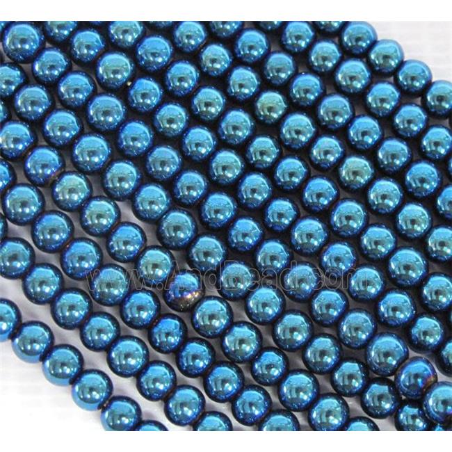 Hematite bead, no-Magnetic, blue electroplated, round