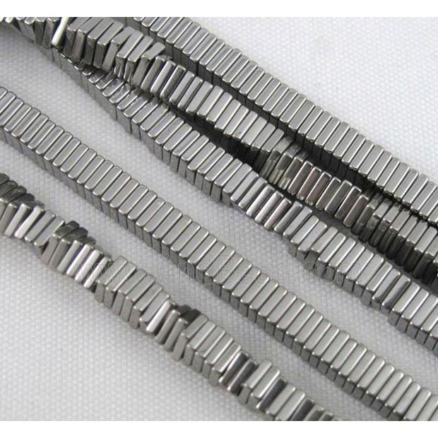 Hematite beads, no-Magnetic, platinum electroplated, square