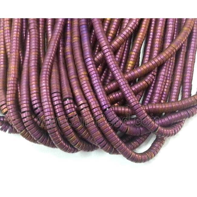 matte Hematite disc beads, heishi, no-Magnetic, purple electroplated