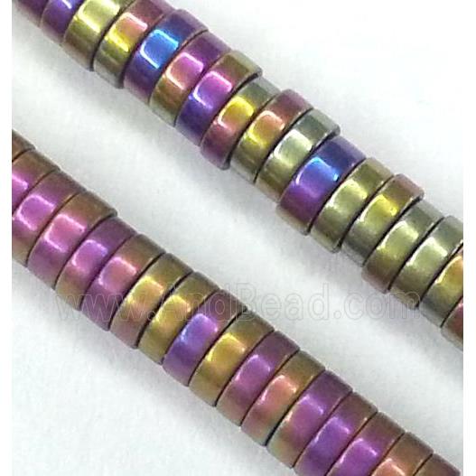 matte Hematite disc heishi beads, no-Magnetic, rainbow electroplated