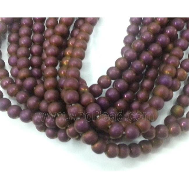 round matte Hematite beads, no-Magnetic, purple electroplated