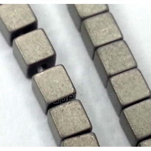 Hematite cube beads, no-Magnetic, matte, gray electroplated