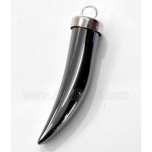 black hematite horn pendant, platinum plated, no-magnetic