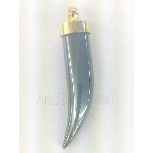 black hematite horn pendant, gold plated, no-magnetic