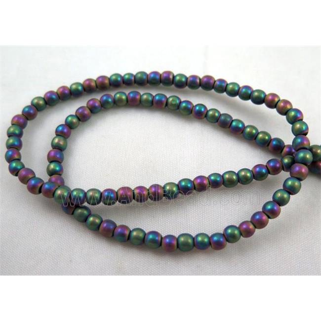 round matte Hematite bead, rainbow electroplated
