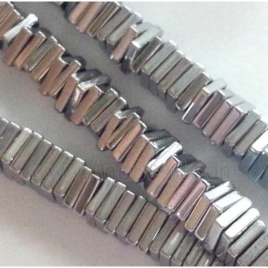 Hematite square bead, platinum electroplated