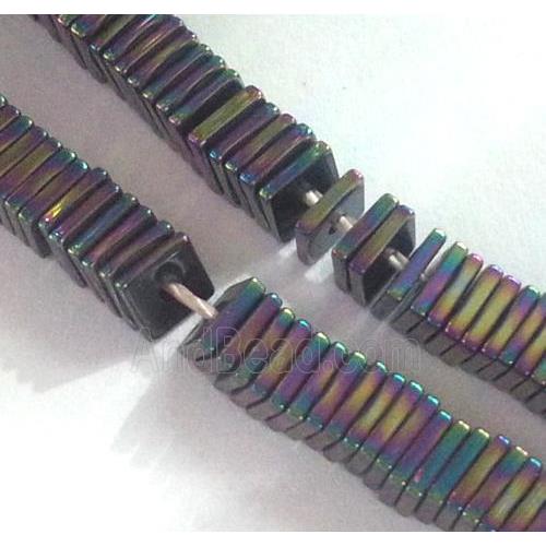 square Hematite beads, rainbow electroplated