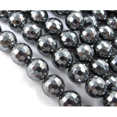 faceted round black Hematite Beads, non-Magnetic