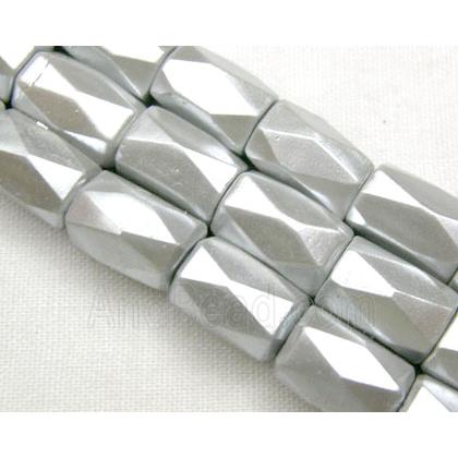 magnetic Hematite Beads, faceted tube, silver grey