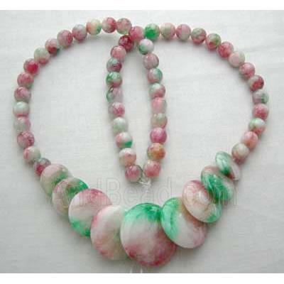 Jade Necklace, coin round, Multi color