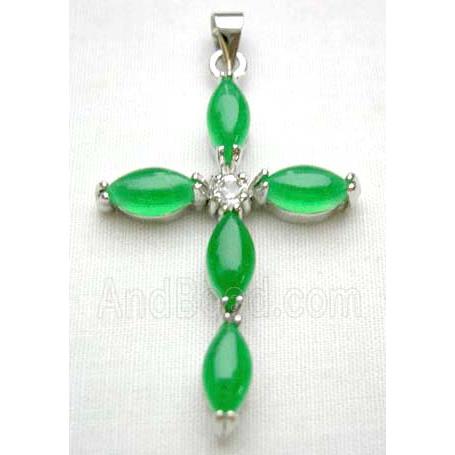 Green Jade Cross Pendant With Copper Plated Platinum Model