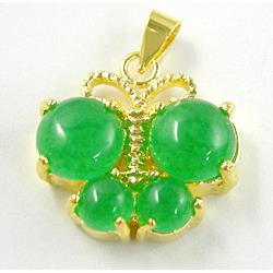 Green Jade Butterfly Pendant With Copper Gold Plated Model