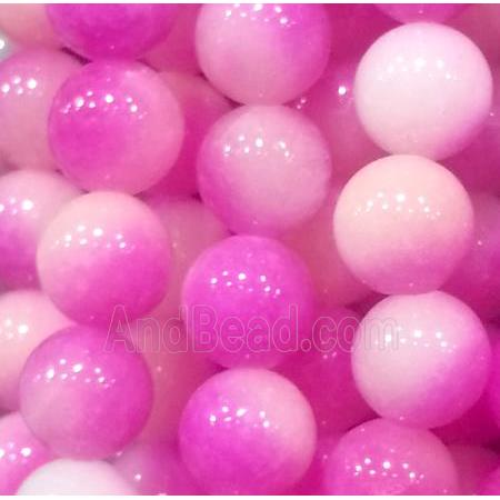 Jade beads, Round, hot-pink