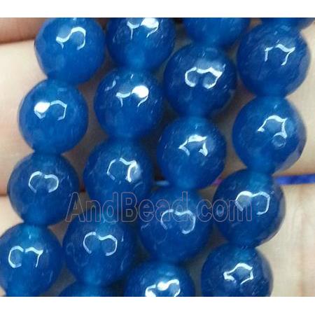 jade beads, faceted round, sea-blue