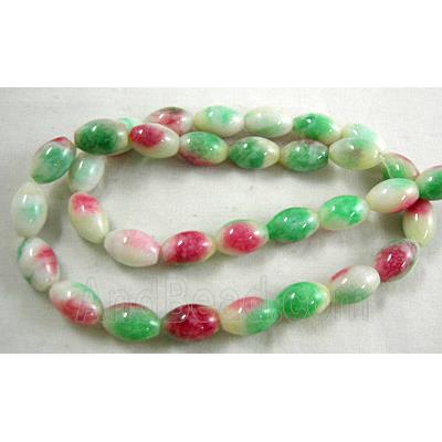 Jade beads, oval, green/white/pink