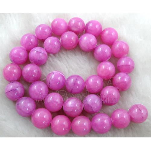 Natural Honey Jade Beads Smooth Round Hotpink Dye