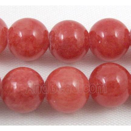 red jade beads, round, stabile