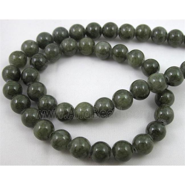 dark-green jade bead, round, stabile