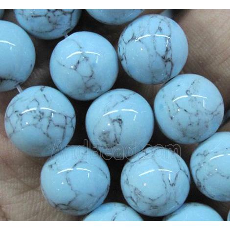 synthetic turquoise beads, round, lt.blue