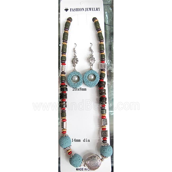 Handmade Lave Necklace and earring