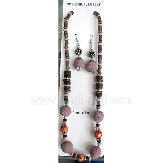 Handmade Lave Necklace and earring