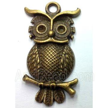 Tibetan silver owl pendant, non-nickel, bronze