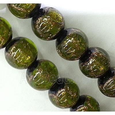 lampwork glass bead, round, green