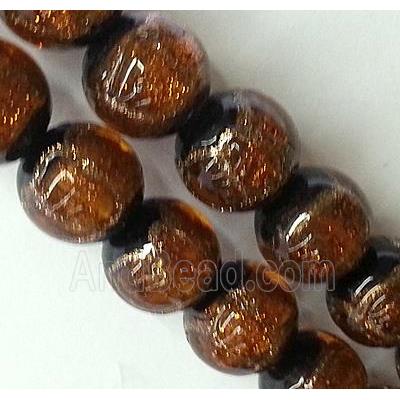 lampwork glass beads, round, gold