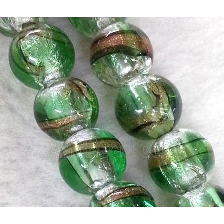 lampwork bead within silver foil and stripe, round