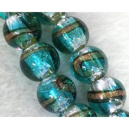 lampwork bead within silver foil and stripe, round