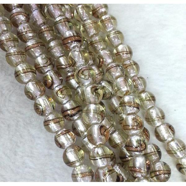 lampwork bead within silver foil and stripe, round