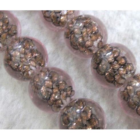 lampwork bead within silver goldsand and stripe, round