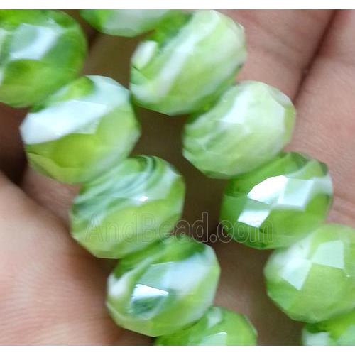 lampwork beads, faceted rondelle, green