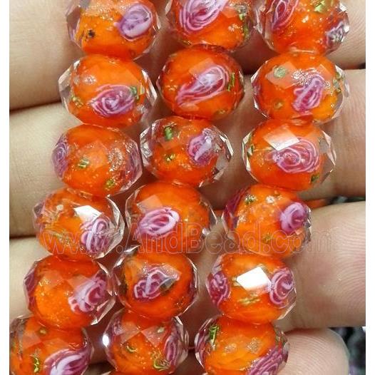 lampwork glass bead, within flower, faceted rondelle